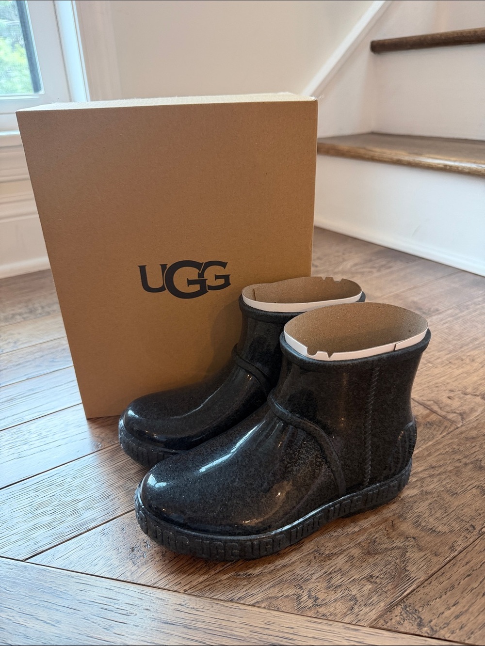 UGG Drizlita Kids Black Glitter Rain Boots 13